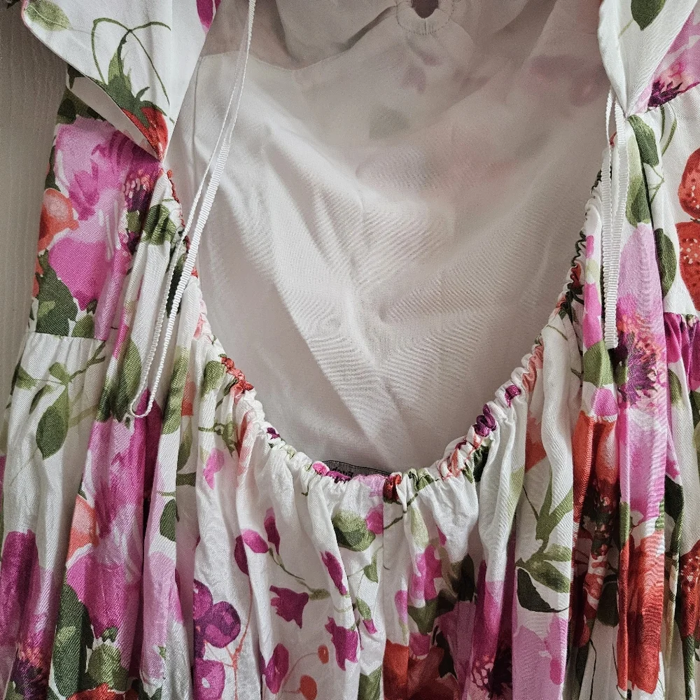 Abercrombiw Maxi Floral Puff Sleeve Dress With Bow In The Back